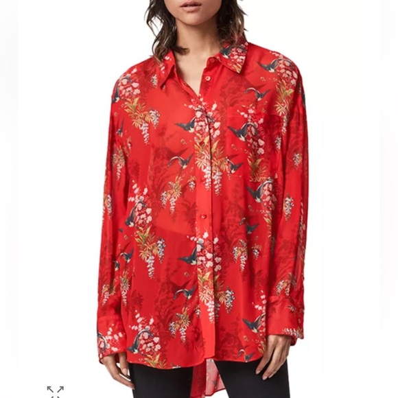 All Saints Tops - ALLSAINTS Bernie Melisma Red Printed Button Down Blouse Size 10